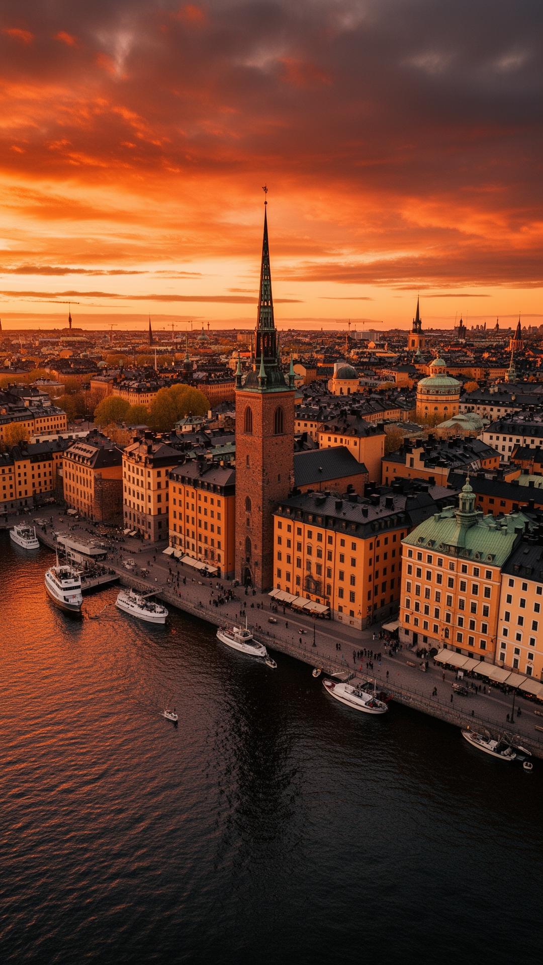 Stockholm i solnedgång över Riddarholmen